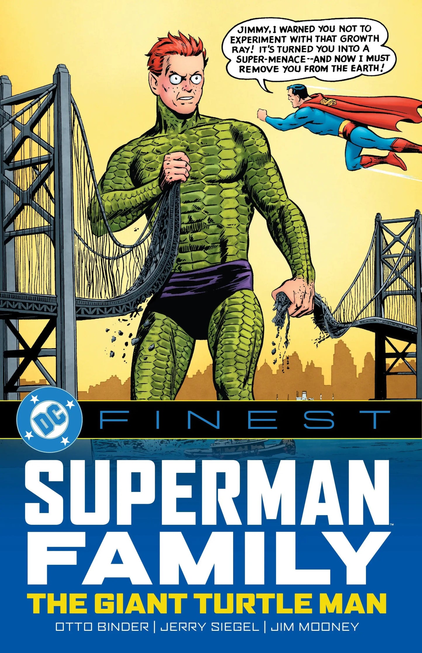 Comic book cover of DC Finest Superman Family featuring Jimmy Olsen and the giant turtle man
