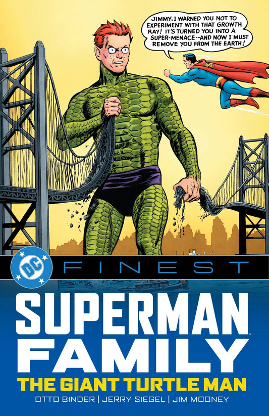 Comic book cover of DC Finest Superman Family featuring Jimmy Olsen and the giant turtle man