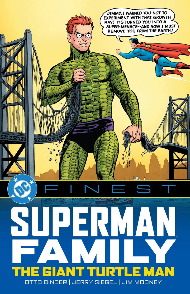 Comic book cover of DC Finest Superman Family featuring Jimmy Olsen and the giant turtle man