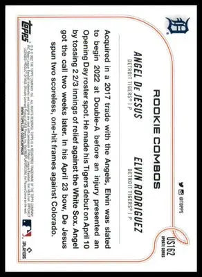 De Jesus Rodriguez Rookie 2022 Topps Update #US162 Detroit Tigers - Baseball Card Single