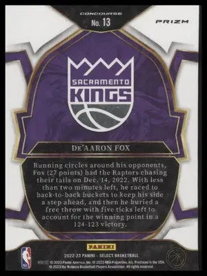 De’Aaron Fox 2022-23 Panini Select Orange Flash Prizms #13 Sacramento Kings - Basketball Card Single