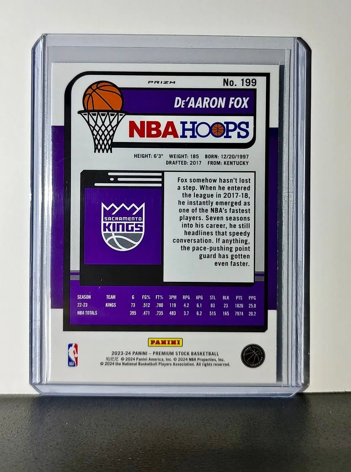 De’Aaron Fox 2023-24 Panini Premium Stock NBA Hoops #199 Prizm Refractor Kings - Basketball Card Single