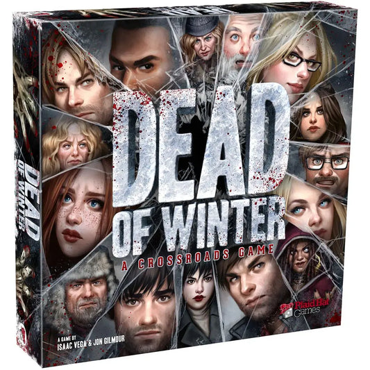 Dead of Winter board game with cracked glass design and character portraits by Fantasy Flight Games