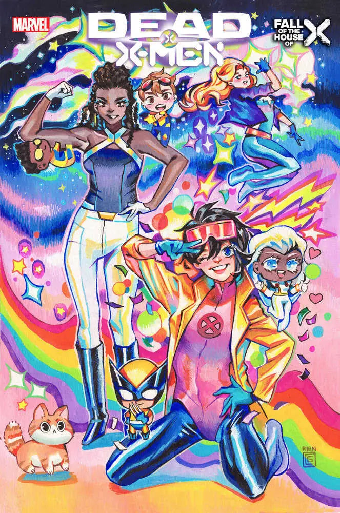 Comic book cover of Dead X-Men #3 featuring X-Men in vibrant rainbow art, ideal for trading cards