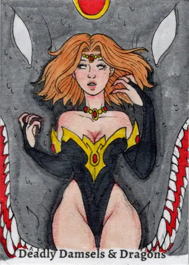 Fantasy illustration of a winged woman in a revealing costume from Grae Sundberg sketch card