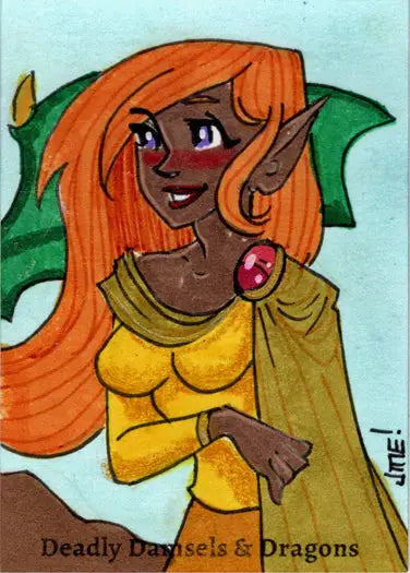 Cartoon-style sketch card of a vibrant elf by Jme Foronda for trading cards collection
