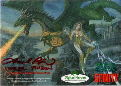 Fantasy artwork of a dragon and warrior in Limuel Pinzon’s sketch card for trading cards