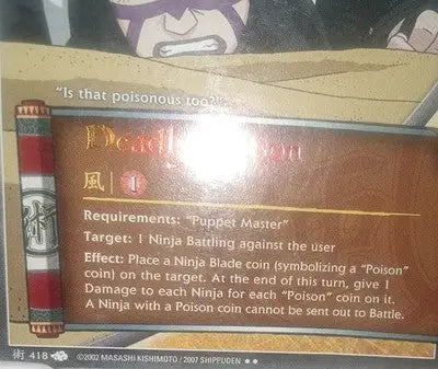 Deadly Poison #418 Naruto CCG NM Rainbow Text Rare Light Damage - Other