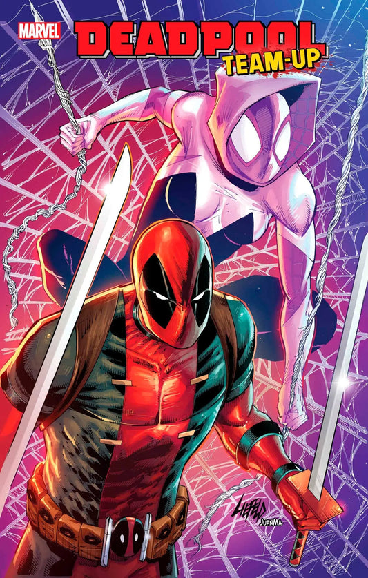 Vibrant comic book cover featuring Deadpool and Spider-Gwen from Liefeld’s final issue