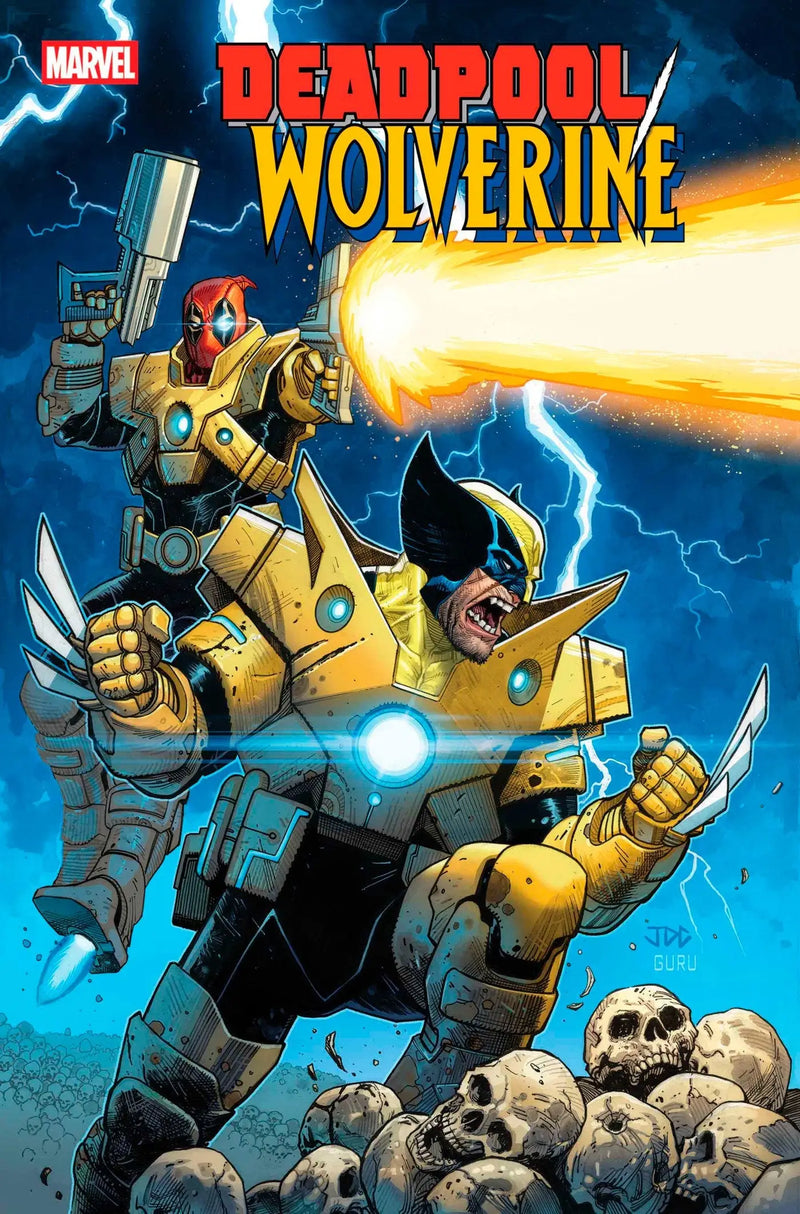 Comic book cover featuring Deadpool and Wolverine in armored suits for Deadpool/Wolverine #5