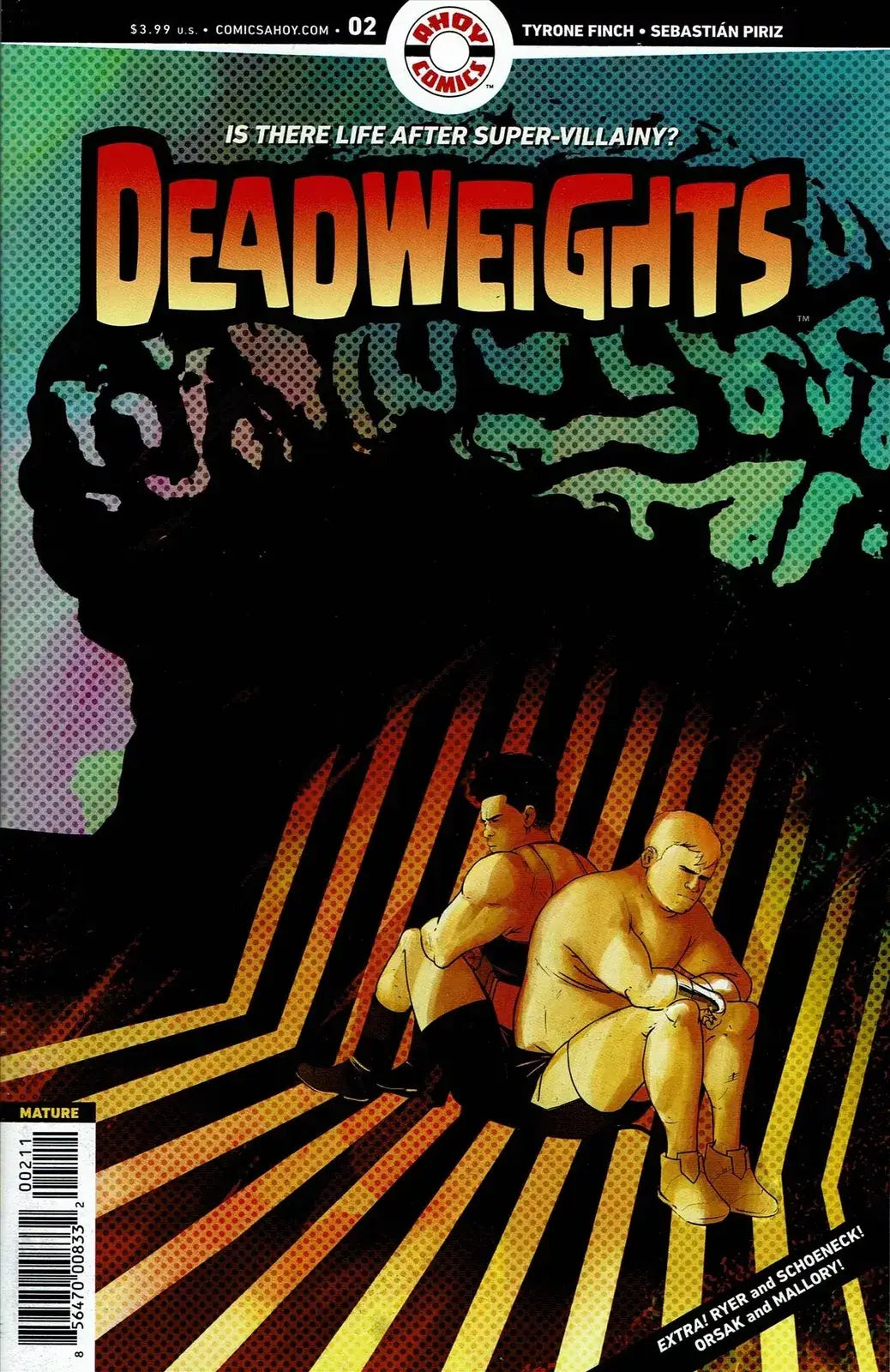 Comic book cover for Deadweights with silhouetted figures and diagonal stripes design
