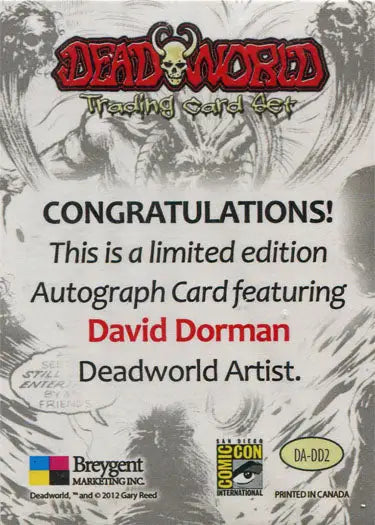 Limited edition David Dorman autograph card from Comic-Con for collectors of trading cards