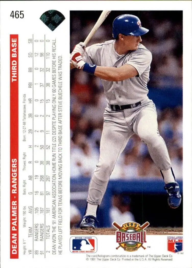 Dean Palmer 1992 Upper Deck MLB #465 Baseball Card Texas Rangers - Baseball Card Single