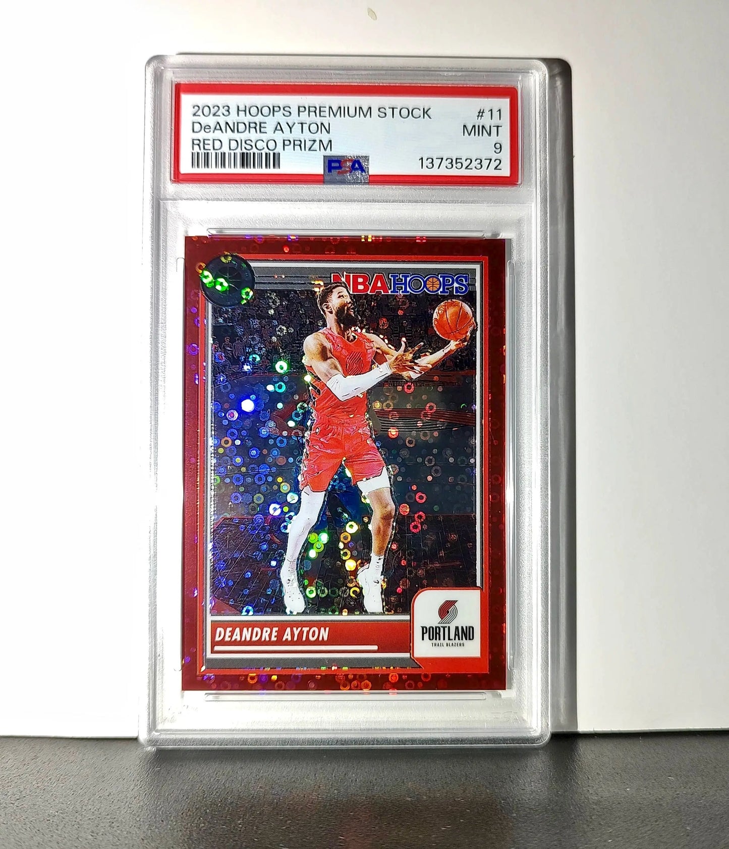 DeAndre Ayton 2023 Panini Hoops Premium #11 114/149 Red Disco Prizm PSA 9 Mint