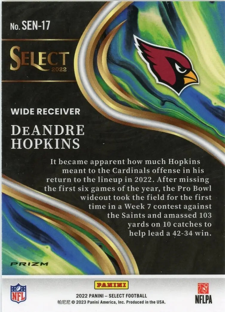DeAndre Hopkins 2022 Panini Select Sensations #SEN-17 Arizona Cardinals Football - Football Card Single