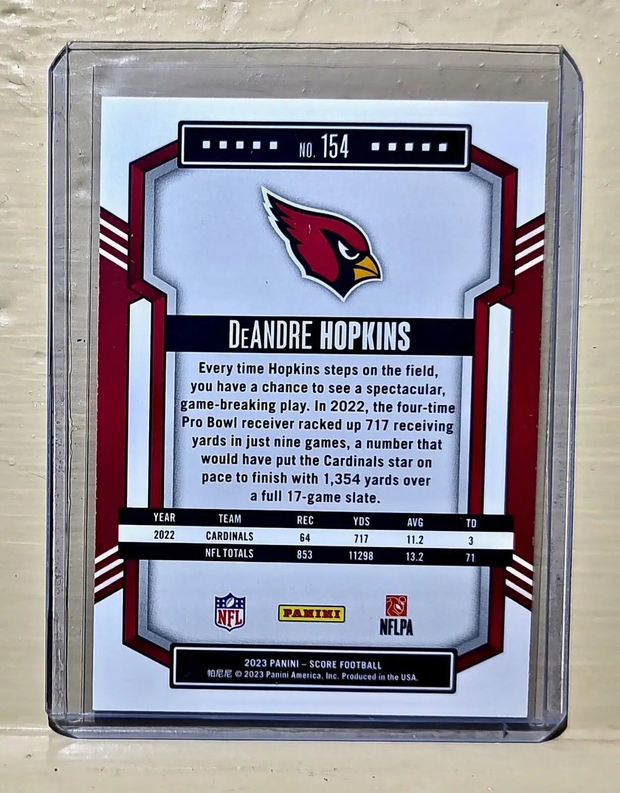 DeAndre Hopkins 2023 Panini NFL #154 Score Football Card Arizona Cardinals - Football Card Single