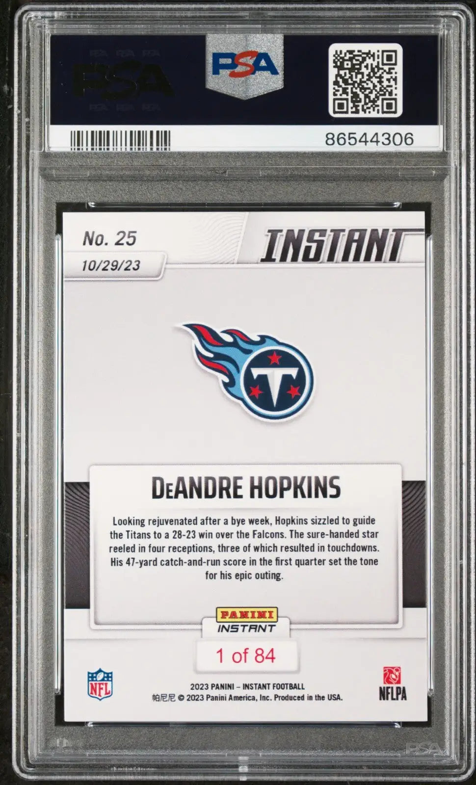 Deandre Hopkins 2023 Panini NFL Rookie #25 Card 1 of 84 Titans PSA 9 Mint