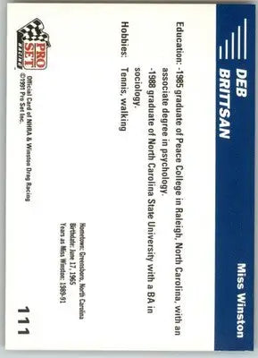 Deb Brittsan - 1991 Pro Set NHRA - #111 - Racing - Racing Card Single