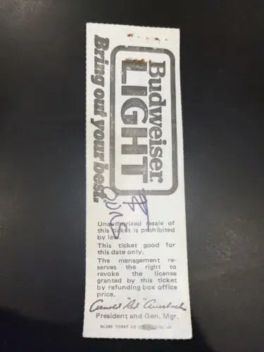 Vintage Budweiser Light ticket for Boston Celtics game featuring Larry Bird and Dennis Johnson