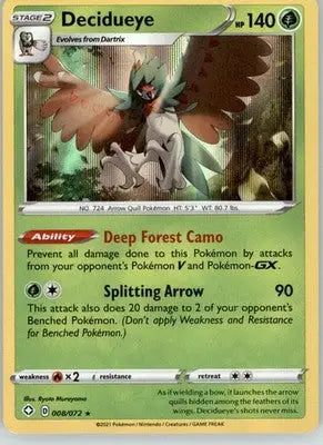 Decidueye - Shining Fates - 008/072 - Holo NM Pokemon