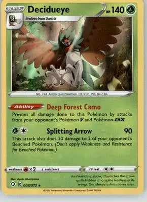 Decidueye - Shining Fates - 008/072 - Holo NM Pokemon - Pokémon Card Single