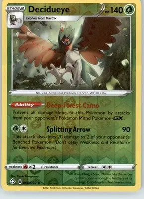 Decidueye - Shining Fates - 008/072 - Reverse Holo LP - Pokémon Card Single