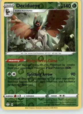 Decidueye - Shining Fates - 008/072 - Reverse Holo Holo LP Pokemon - Pokémon Card Single
