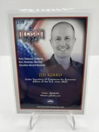 Jed Kolko trading card from Decision 2022 non-sport trading collection #109