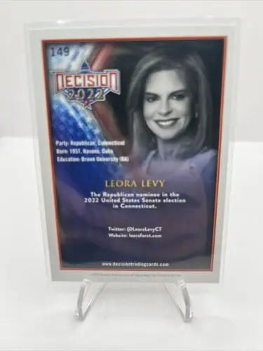 Leora Levy trading card from Decision 2022 showcasing political trading collectible