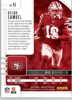 Deebo Samuel - 2020 Panini Absolute - #93 - Red Football - Football Card Single