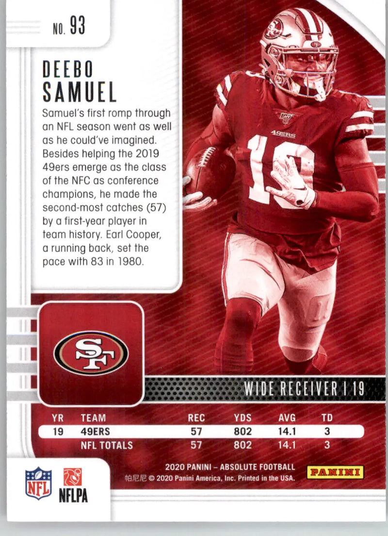 Deebo Samuel - 2020 Panini Absolute - #93 - Red Football - Football Card Single