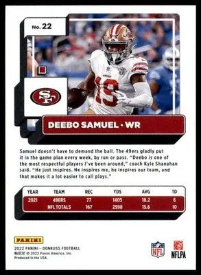 Deebo Samuel 2022 Donruss #22 San Francisco 49ers - Football Card Single