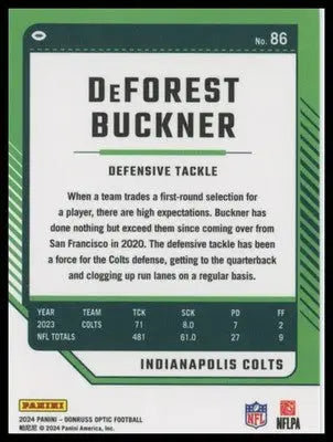 DeForest Buckner 2024 Donruss Optic #86 Indianapolis Colts