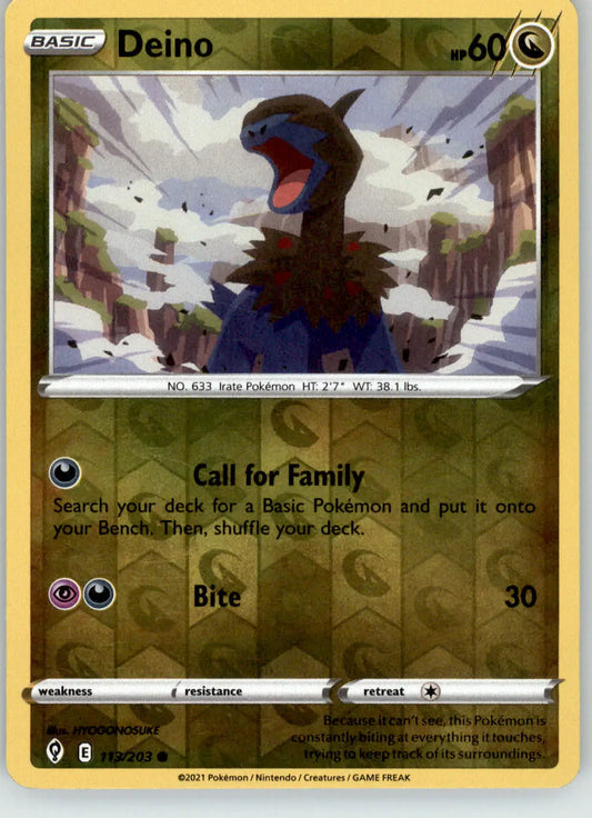 Deino - Evolving Skies - 113/203 - Reverse Holo LP Pokemon - Pokémon Card Single