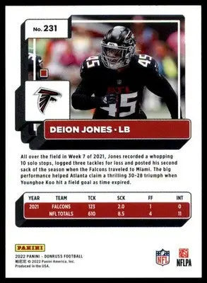 Deion Jones 2022 Donruss #231 Atlanta Falcons - Football Card Single