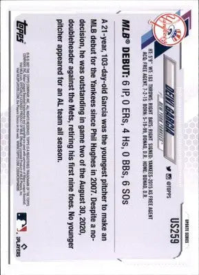Deivi Garcia 2021 Topps Update #US259 New York Yankees - Baseball Card Single