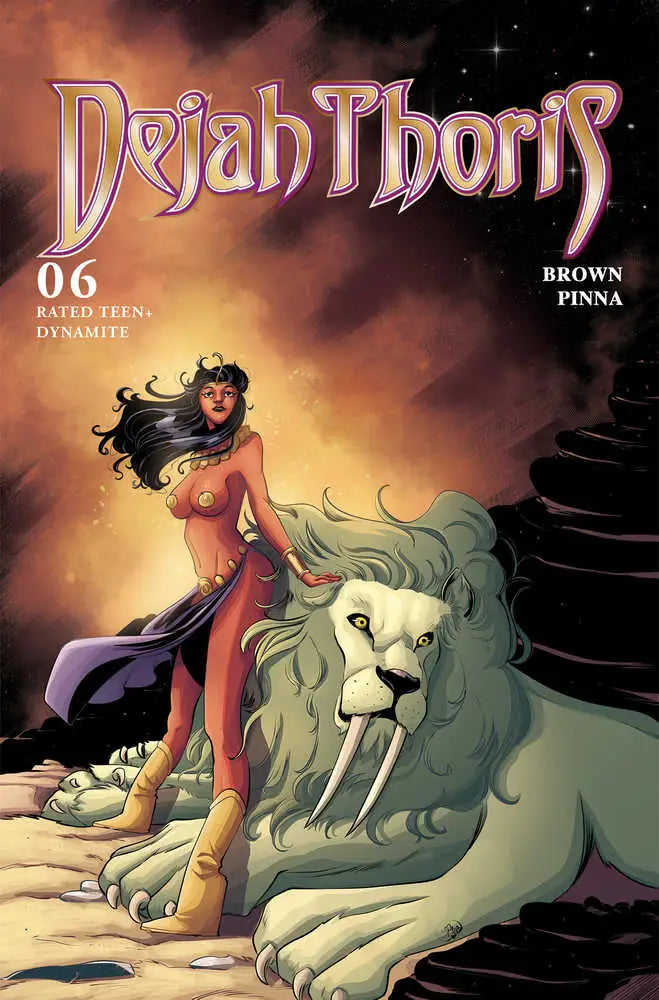 Dejah Thoris comic book cover with warrior woman and mystical lion in fantasy art