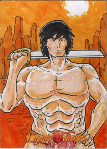 Muscular shirtless man with sword from Dejah Thoris sketch card by Limuel Pinzon