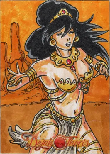 Stylized Dejah Thoris sketch card by Limuel Pinzon with desert backdrop and exotic attire