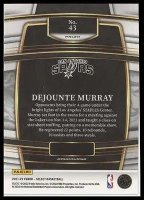 Dejounte Murray 2021-22 Panini Select Blue Shimmer Prizms #43 San Antonio Spurs - Basketball Card Single