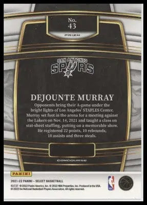 Dejounte Murray 2021-22 Panini Select Silver Prizms #43 San Antonio Spurs - Basketball Card Single