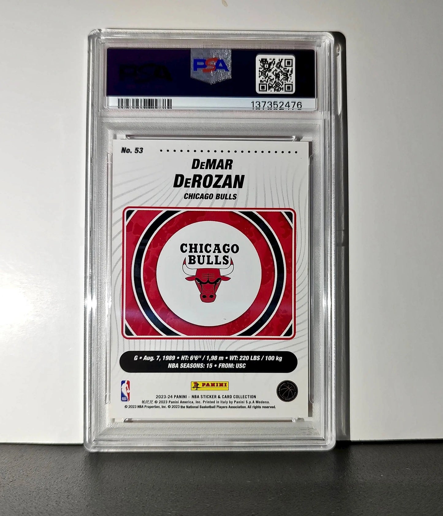 DeMar DeRozan 2023-24 Panini Sticker Cards #53 125/125 Red Foil Variant PSA 8