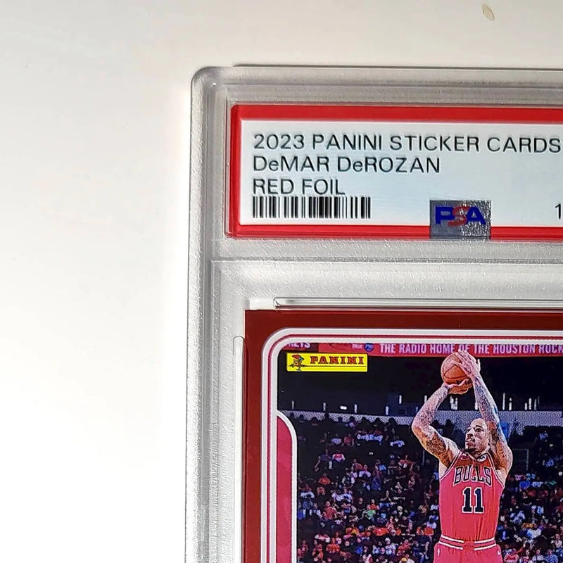 DeMar DeRozan 2023-24 Panini Sticker Cards #53 125/125 Red Foil Variant PSA 8