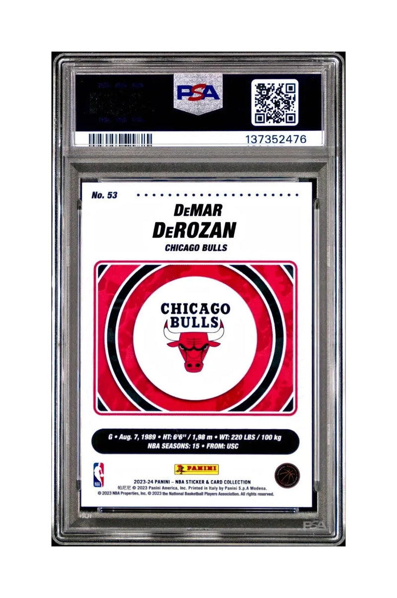 DeMar DeRozan 2023-24 Panini Sticker Cards #53 125/125 Red Foil Variant PSA 8