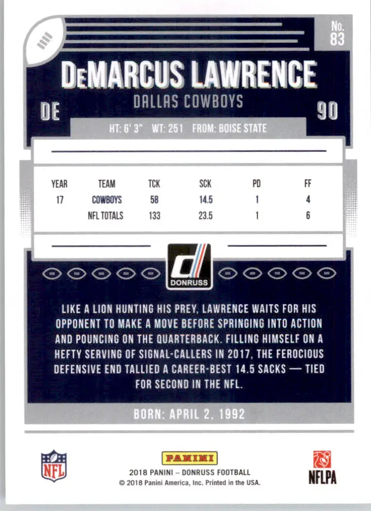 DeMarcus Lawrence - 2018 Donruss - #83 - Football - Football Card Single
