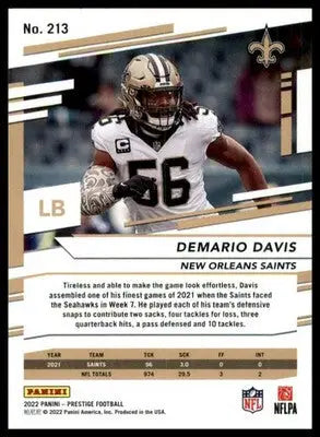 Demario Davis 2022 Panini Prestige #213 New Orleans Saints - Football Card Single