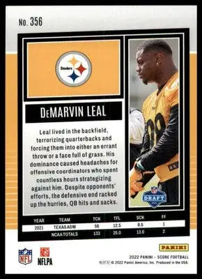 DeMarvin Leal Rookie 2022 Score #356 Pittsburgh Steelers - Football Card Single