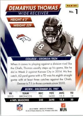 Demaryius Thomas - 2014 Panini Absolute - #1 - Retail Football - Football Card Single