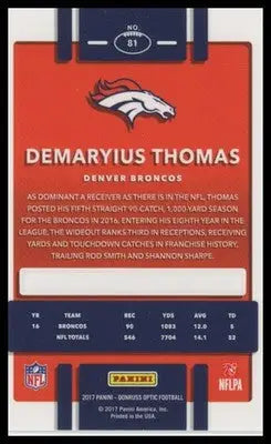 Demaryius Thomas 2017 Donruss Optic #81 Denver Broncos