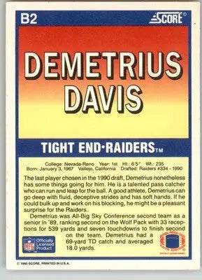 Demetrius Davis - 1990 Score - #B2 - The Final Five Football - Football Card Single